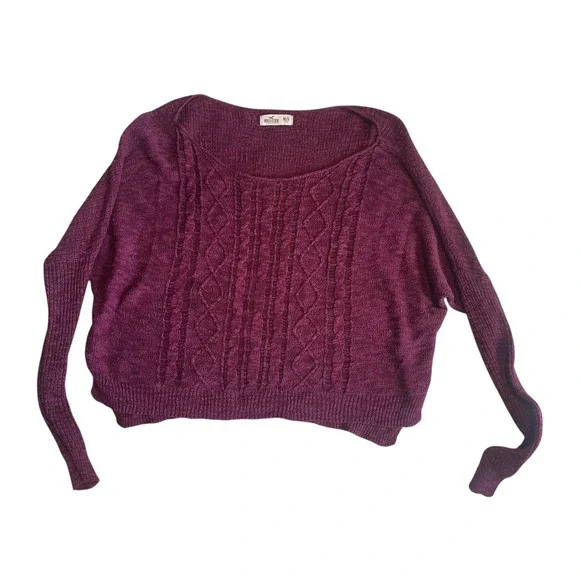 Hollister Burgundy Cable Knit Distressed Sweater Loose Fit Women Size M L - Picture 3 of 5